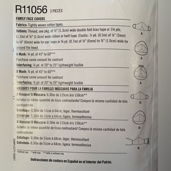 Simplicity Mask sewing pattern - Picture 2 of 2